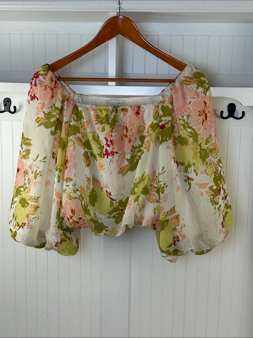 Calypso St Barth Floral Boho Peasant Blouse Off Shoulder Medium